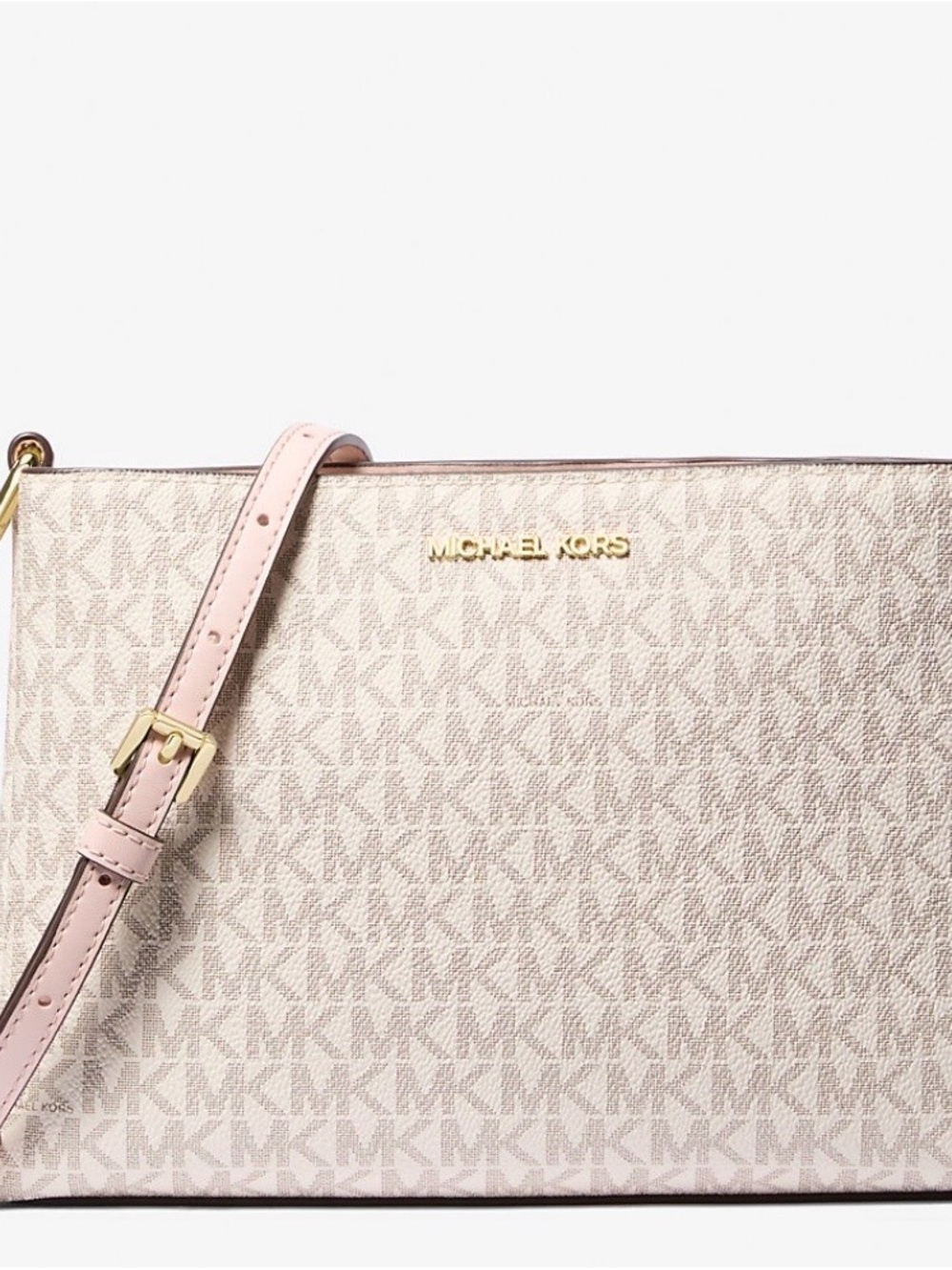 Michael Kors Pink Logo-Print Crossbody with Gold Hardware